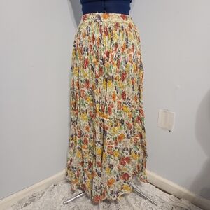 Vintage Sheer Floral Cotton Micro Pleated Maxi Skirt Size M